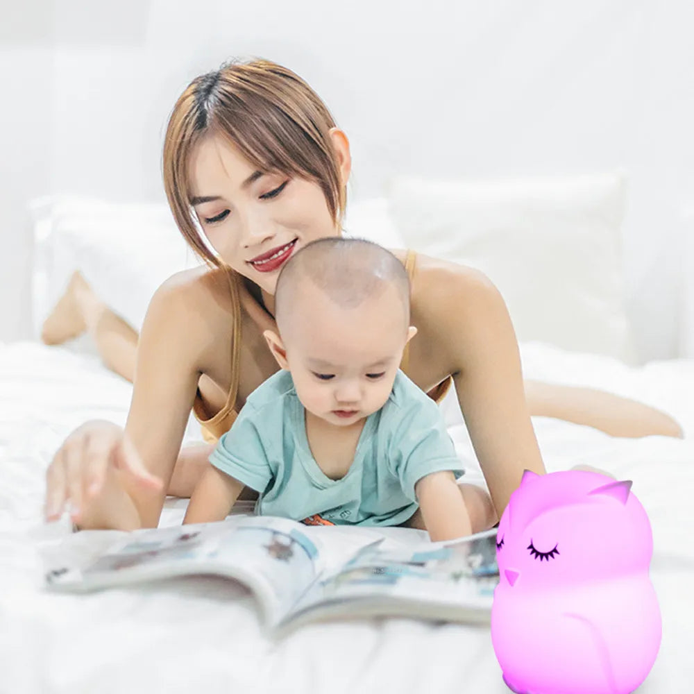 Owl LED Night Light – Touch Sensor, Remote Control, 9 Colors, Rechargeable