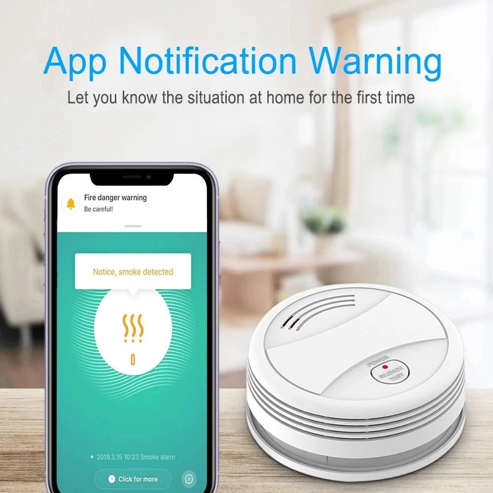 WiFi Tuya Smart Smoke Detector – 80dB Fire Alarm with App Alerts for Home Security