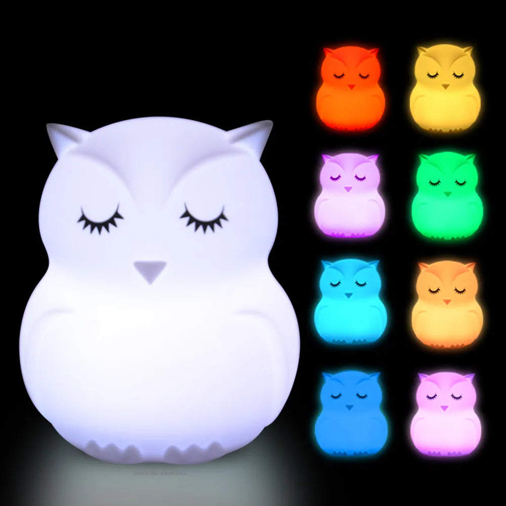 Owl LED Night Light – Touch Sensor, Remote Control, 9 Colors, Rechargeable
