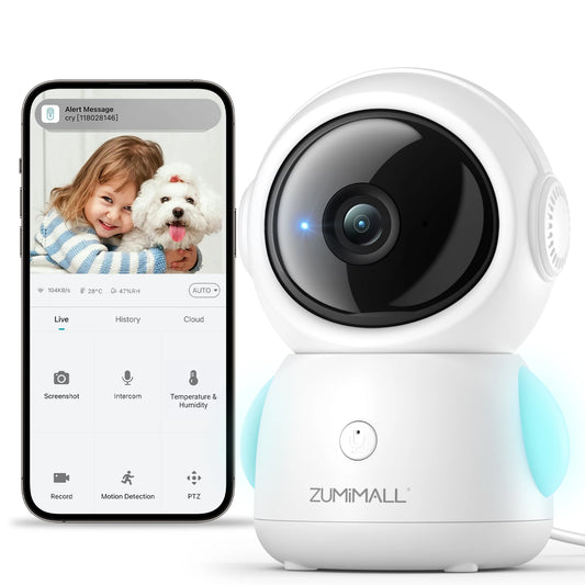 ZUMIMALL Wired Security Camera – 5G/2.4G WiFi Baby & Pet Monitor with Auto Tracking