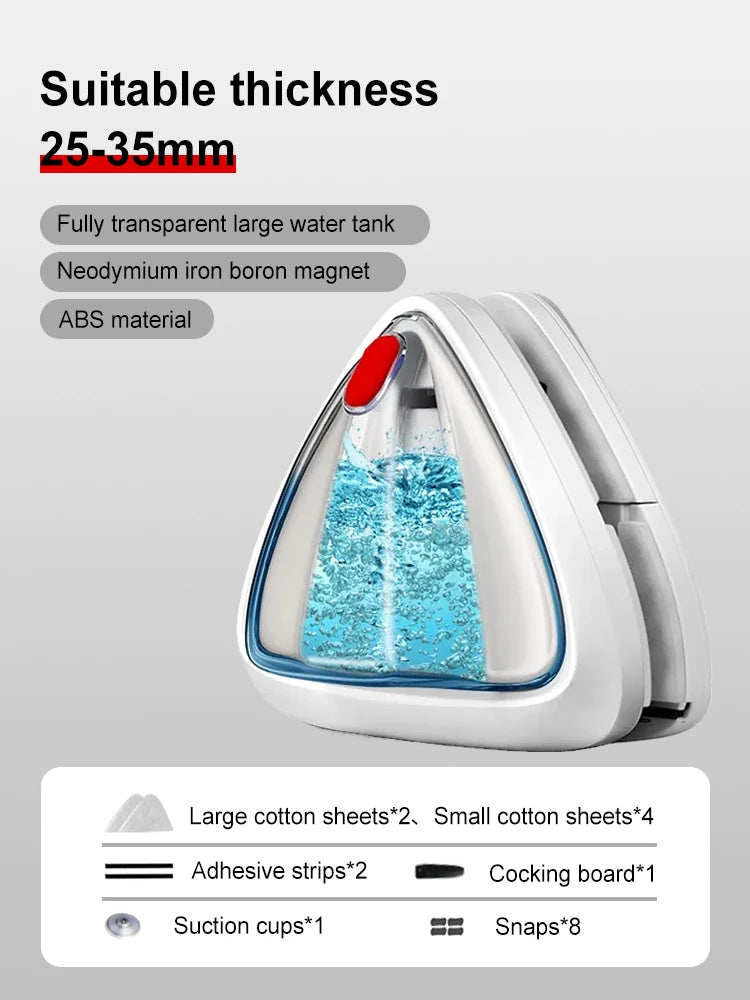 Magnetic Window Cleaner – Double-Sided Water-Filled Glass Cleaner with 10 Sponges (3–8mm Windows)