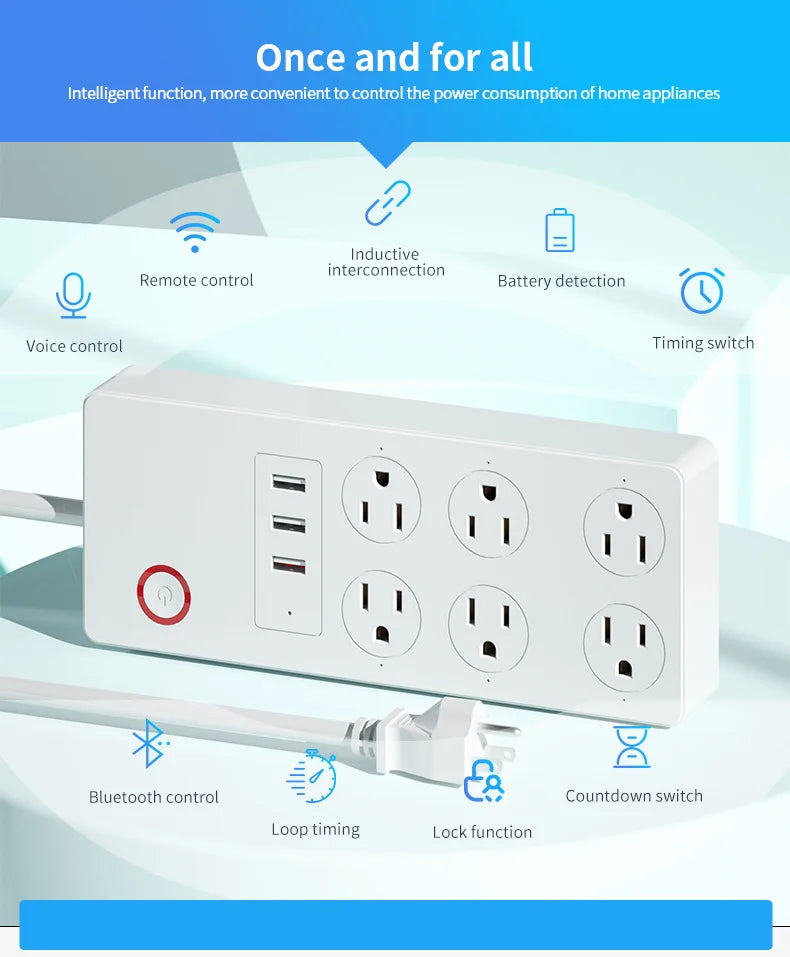 Tuya WiFi Smart Power Strip – US Plug with/without Power Monitor, Surge Protector, Works with Alexa & Google Home