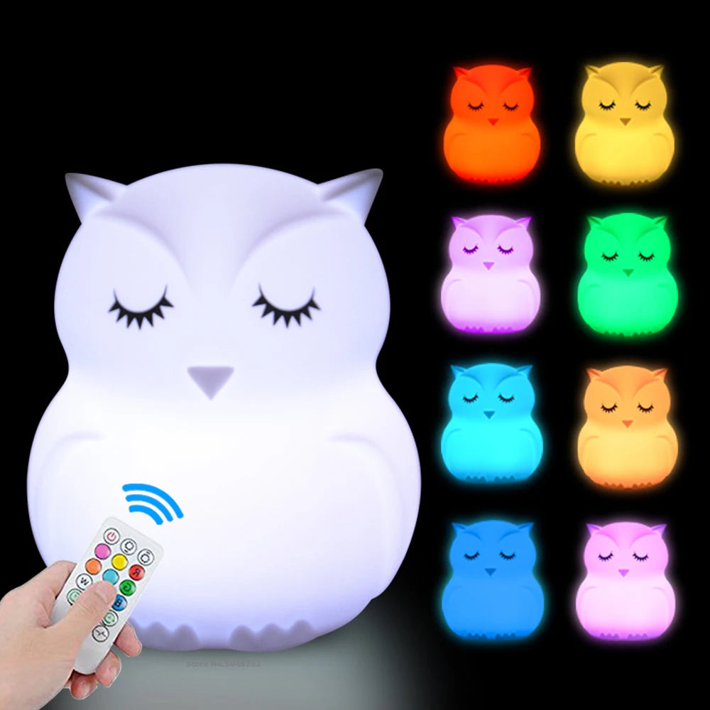 Owl LED Night Light – Touch Sensor, Remote Control, 9 Colors, Rechargeable
