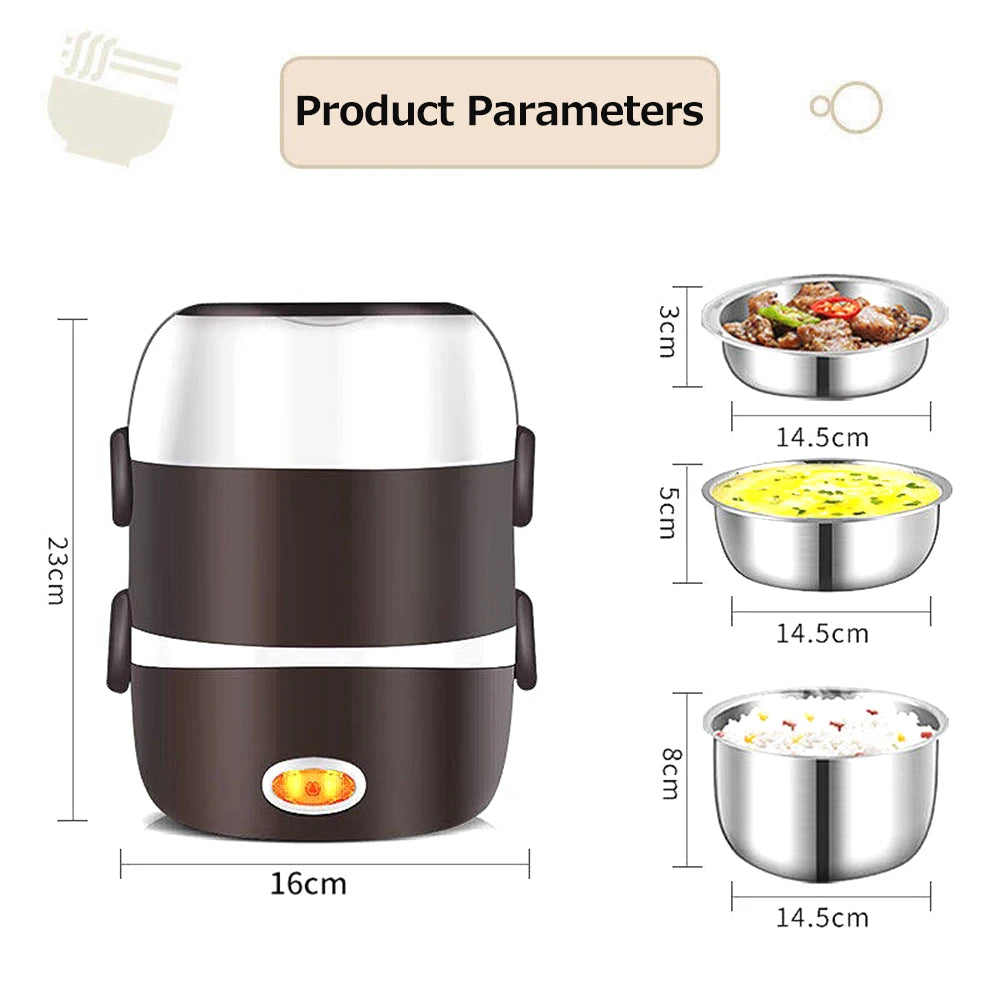 Electric Lunch Box – Stainless Steel 3-Layer Heating & Insulation