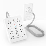 TRANSTON Power Strip with Surge Protector – 9 AC Outlets, 3 USB, 2 USB-C, 5ft Cable, 45° Tilt Plug (White)