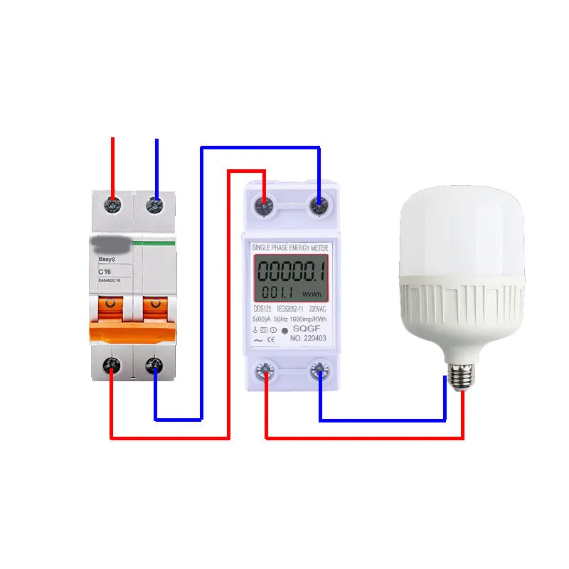 LCD Digital Power Consumption Meter – Single Phase DIN Rail Energy Monitor (230V / 60A)