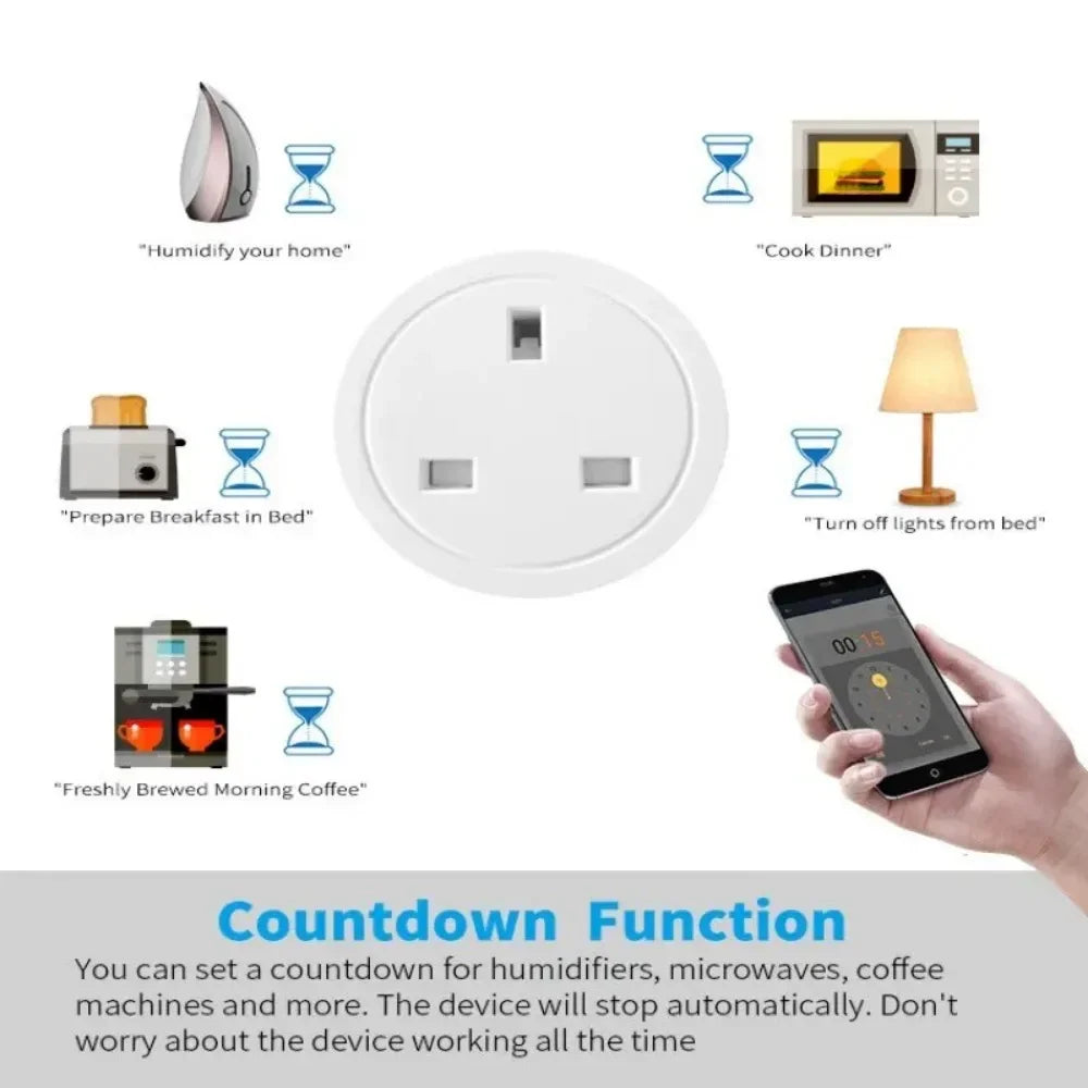 Melery WiFi 20A UK Smart Plug – Mini Smart Socket with Power Monitoring, Timer & Remote Control, Works with Tuya, Alexa & Google Home