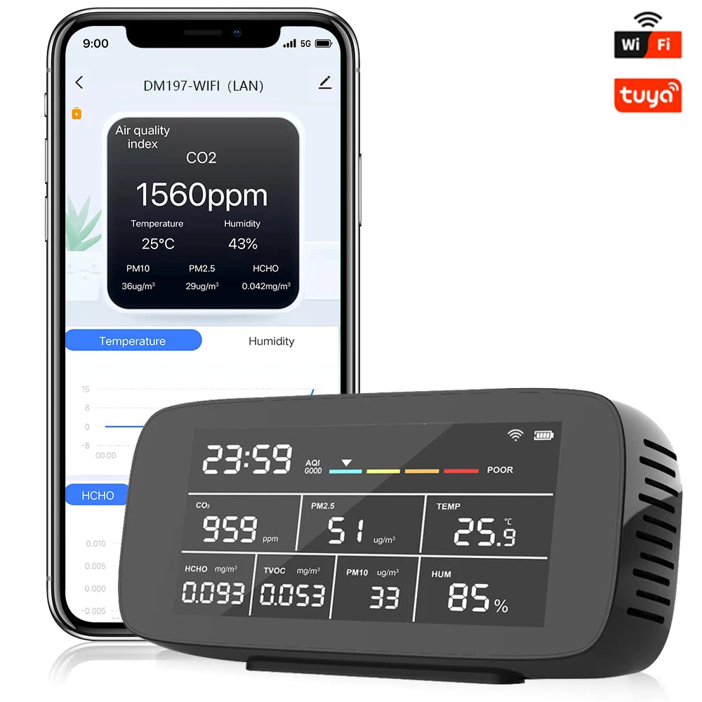 9-in-1 Multi-Gas Air Quality Detector with LCD Display – Tuya WiFi Smart Sensor