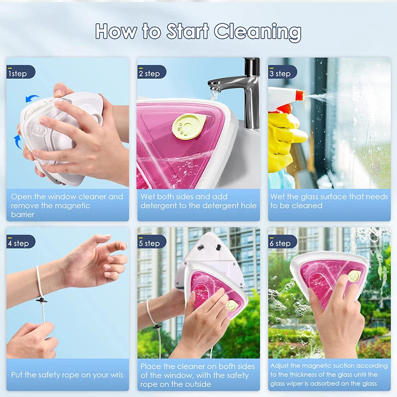 Upgraded Magnetic Glass Cleaning Tool – Safe & Easy Window Cleaning with Anti-Fall Rope