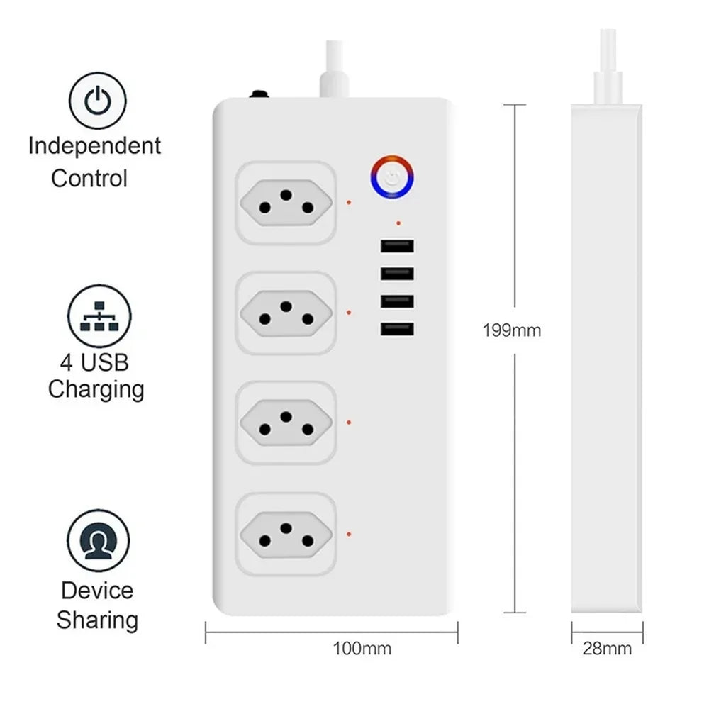 Melery WiFi Smart Power Strip – 4-Way AC Brazil Plug with USB Ports, 1.5m Extension Cord, Works with Alexa, Google Home & Tuya App