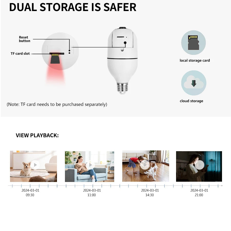 E27 WIFI Bulb PTZ Surveillance Camera Night Vision Full Color Indoor Security Protection Auto Tracking CCTV Baby Monitor Camera