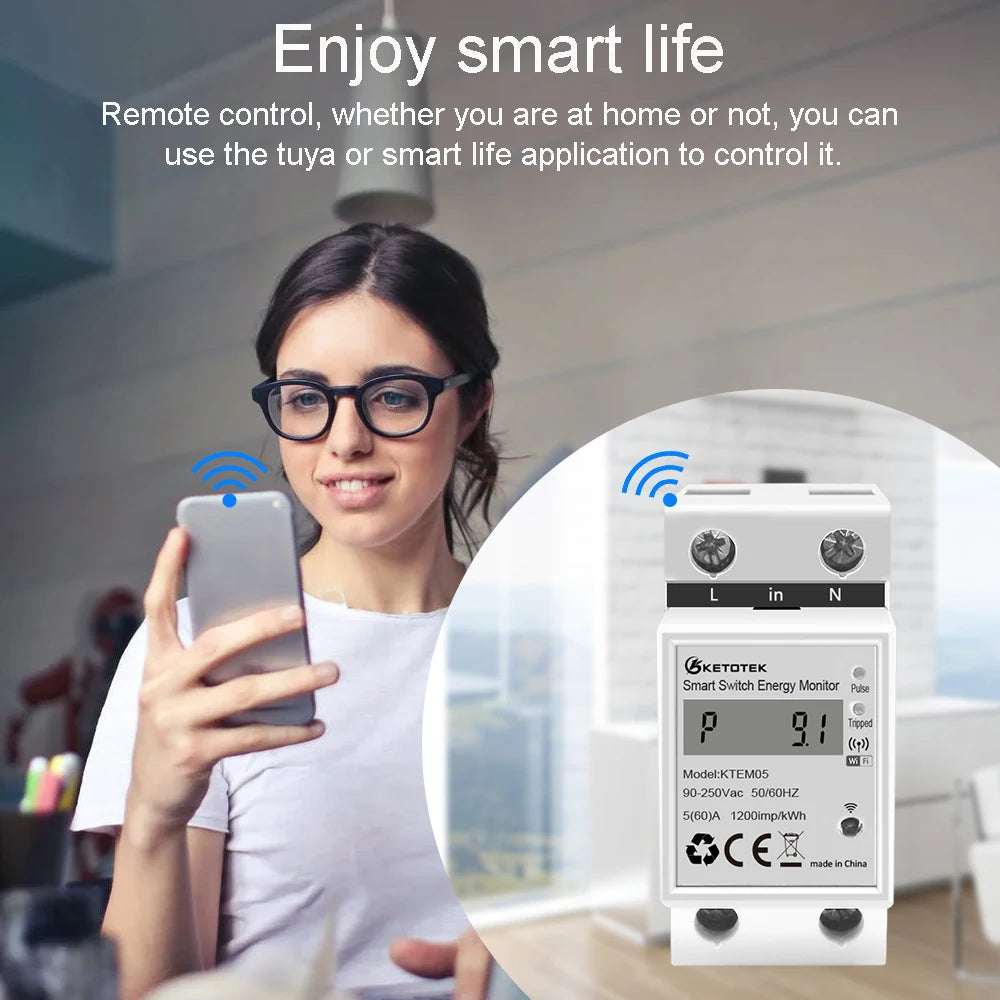 Din Rail WiFi Tuya Smart Energy Power Meter – Real-Time Monitoring & Remote Control