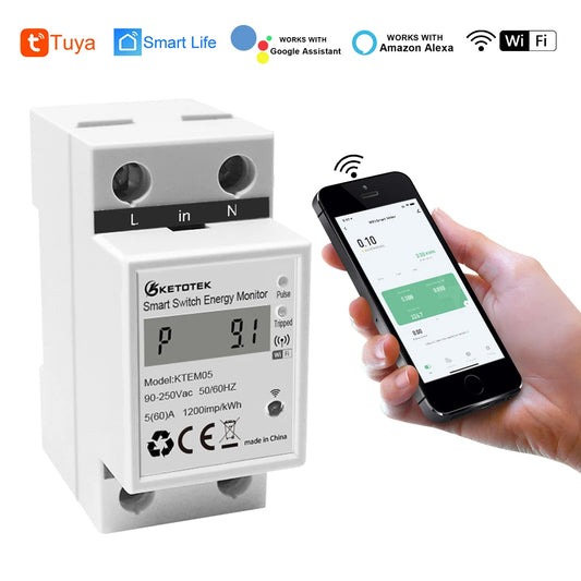 Din Rail WiFi Tuya Smart Energy Power Meter – Real-Time Monitoring & Remote Control