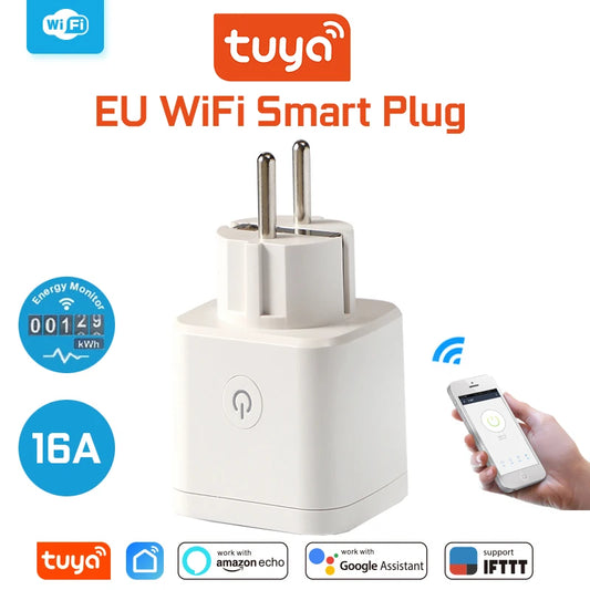 Tuya EU 16A Smart Plug with Power Monitoring – WiFi Smart Socket, Works with Alexa & Google Home