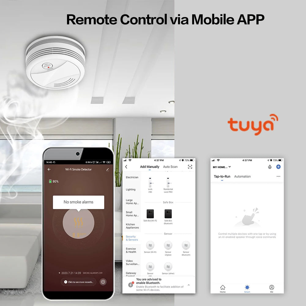 WiFi Tuya Smart Smoke Detector – 80dB Fire Alarm with App Alerts for Home Security
