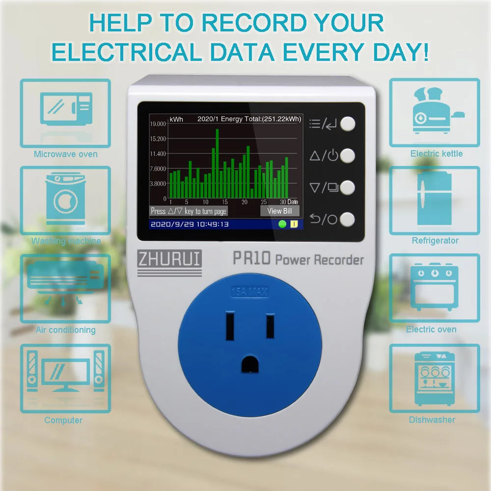 PR10-E US Plug 15A Power Watt Meter – Smart Energy Monitoring for Home Appliances