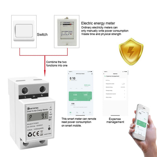 Din Rail WiFi Tuya Smart Energy Power Meter – Real-Time Monitoring & Remote Control