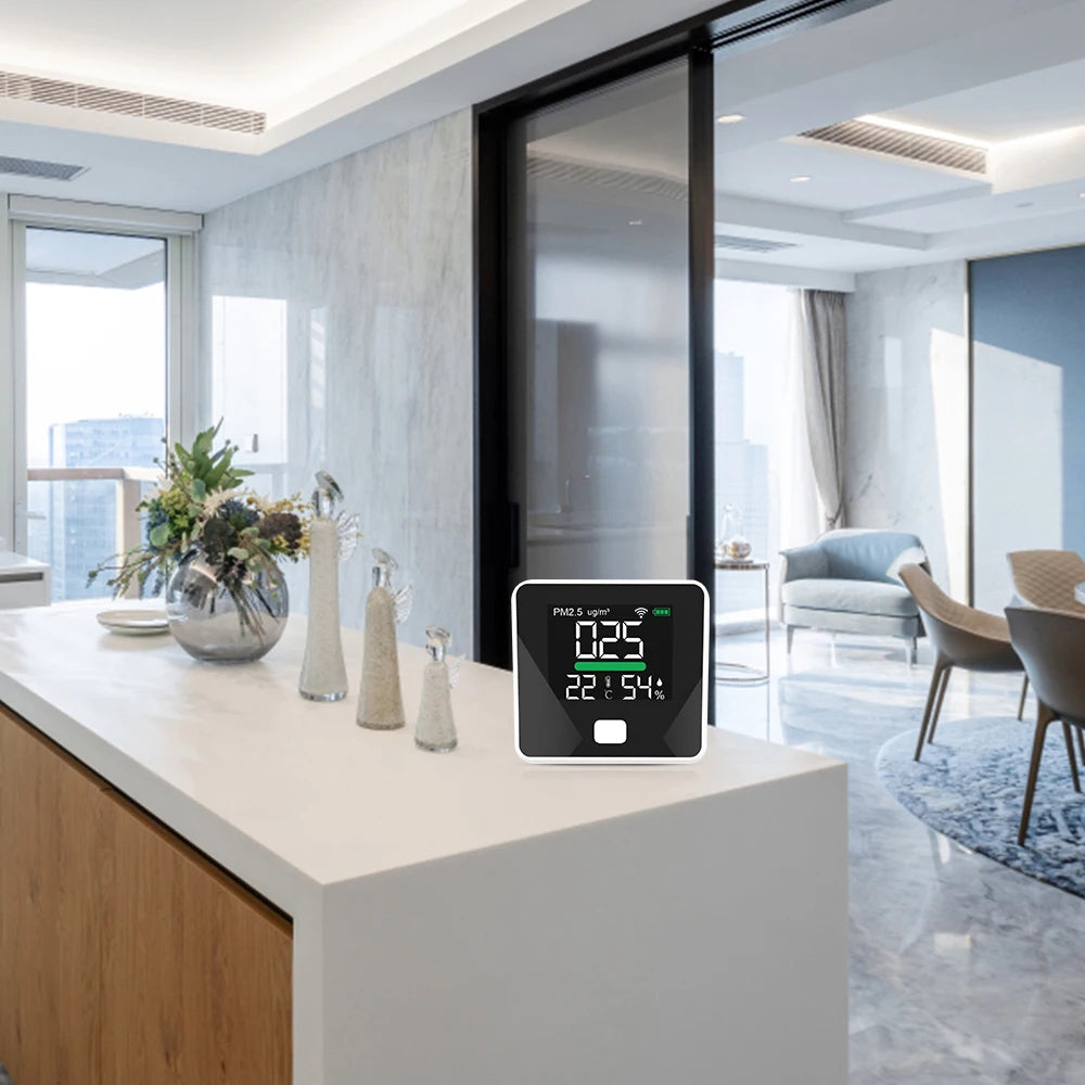 PM2.5 High-Precision Air Quality Monitor with Temperature & Humidity Sensor – Tuya WiFi Smart Detector