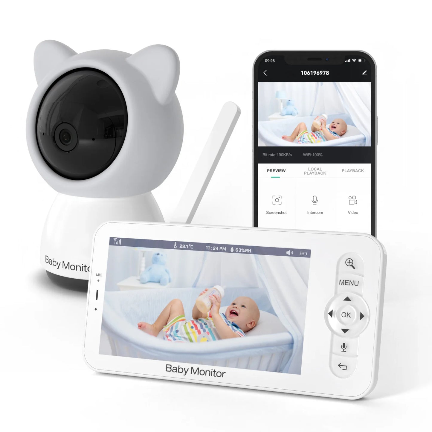 WiFi Baby Monitor – 5-Inch HD LCD Screen & Mobile App Control with PTZ Camera