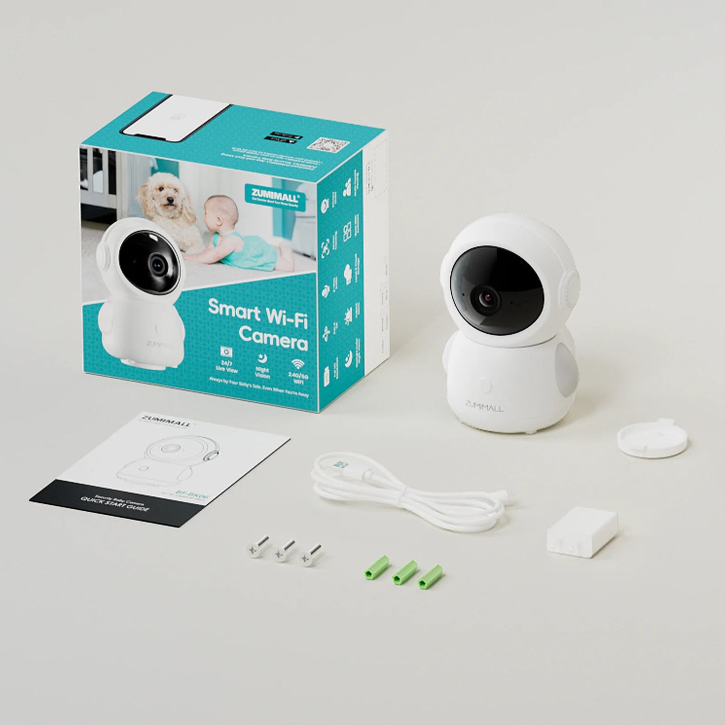 ZUMIMALL Wired security Camera, 5G/2.4G WiFi Baby/Pet Monitor with Camera and Audio,One-Click Call, Auto Tracking, Cry/PIR/AI