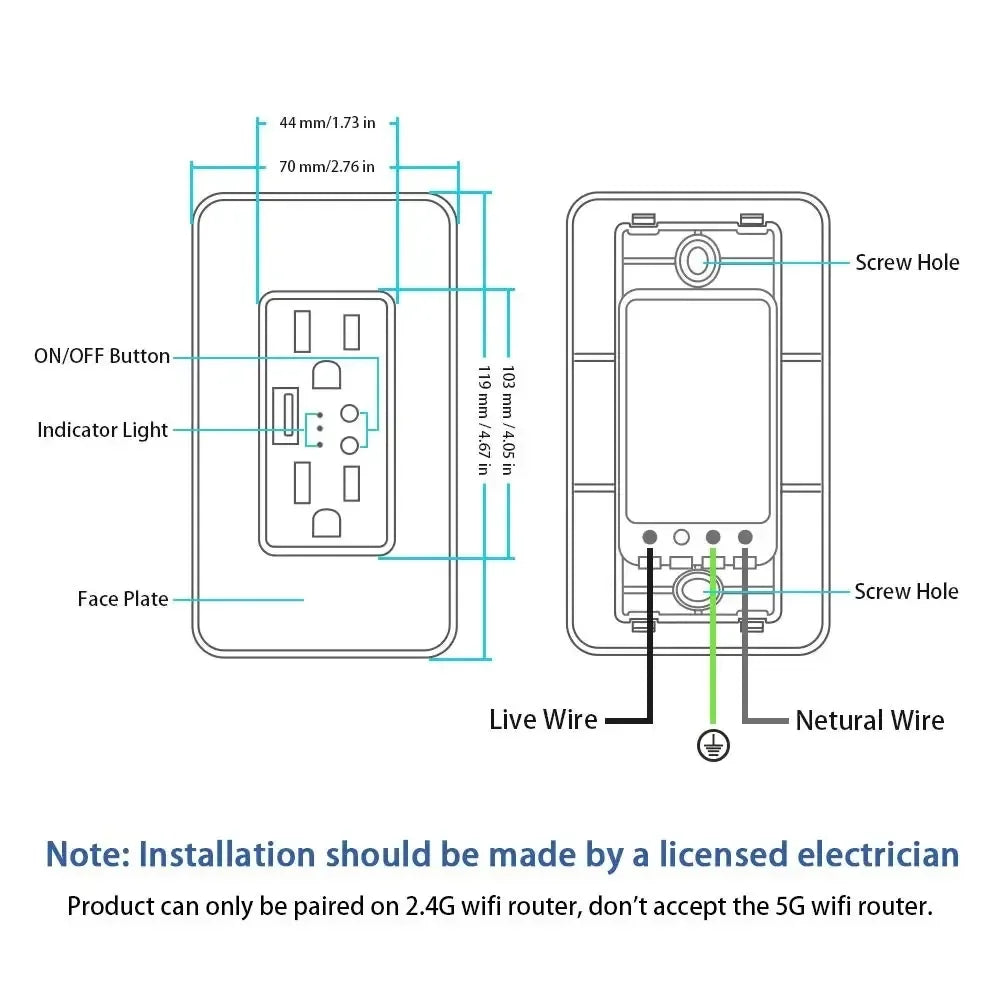 Melery Brazil WiFi Smart Wall Socket with USB – Tuya Smart Life App, Voice Control with Alexa & Google Home