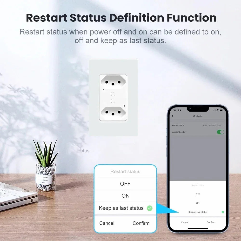 Melery Brazil WiFi Smart Wall Socket with USB – Tuya Smart Life App, Voice Control with Alexa & Google Home