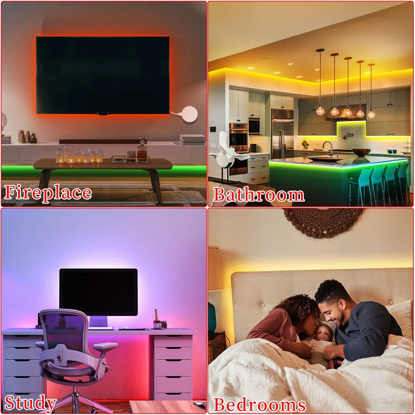 16ft/49ft/98ft/196ft Long LED Strip Lights - Color-Changing RGB Music Sync LED Rope Lights With 44-Key Remote And Phone App Cont