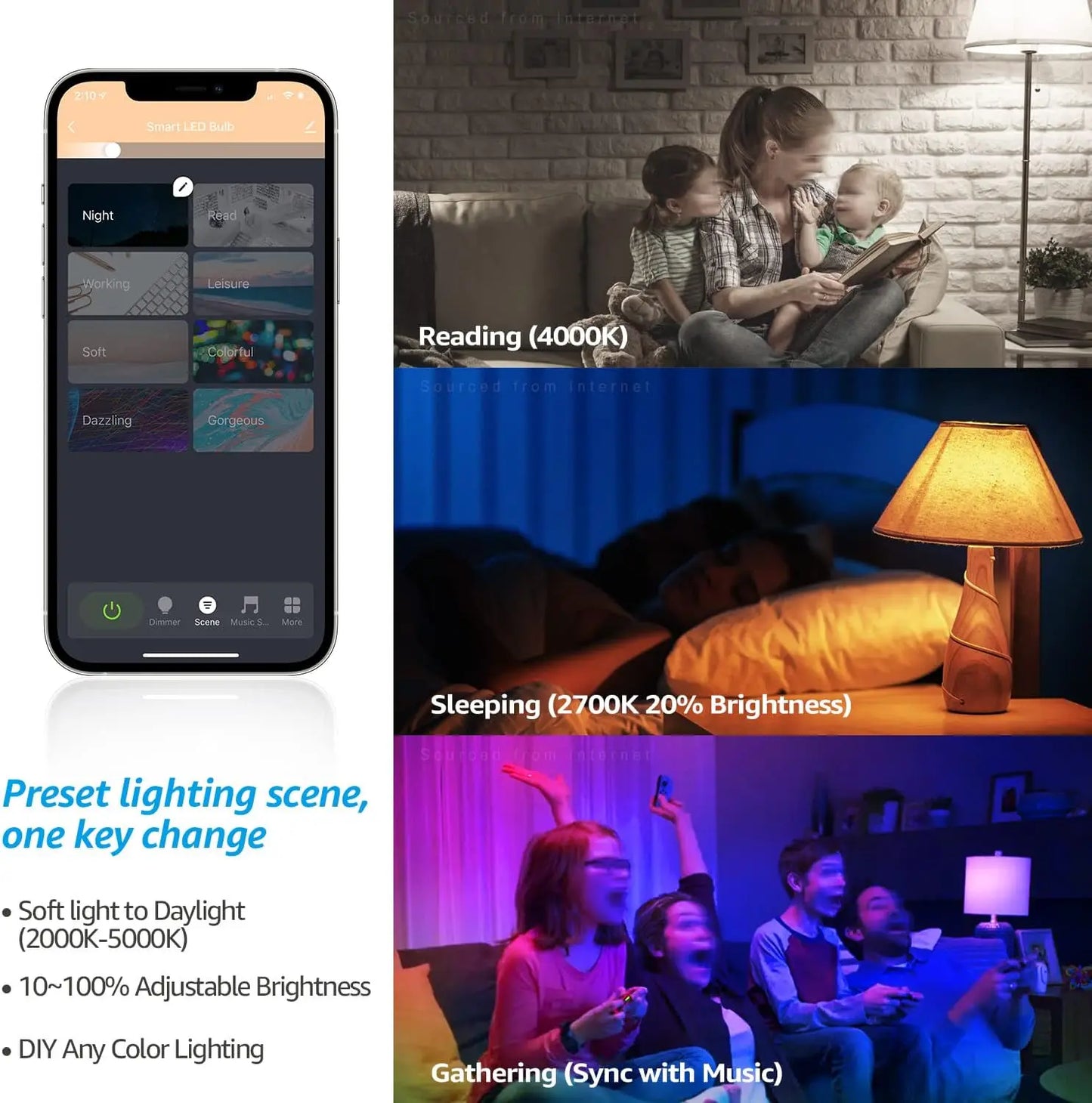 Smart WiFi LED A19 Bulb, RGBCW Color Changing, Compatible with Alexa & Google Home & Echo Assistant, Dimmable, E26 Base