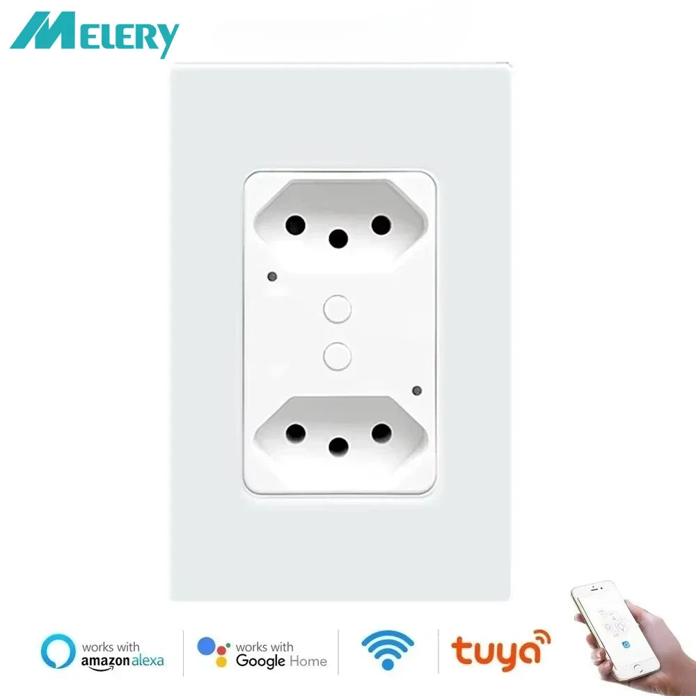 Melery Brazil WiFi Smart Wall Socket with USB – Tuya Smart Life App, Voice Control with Alexa & Google Home
