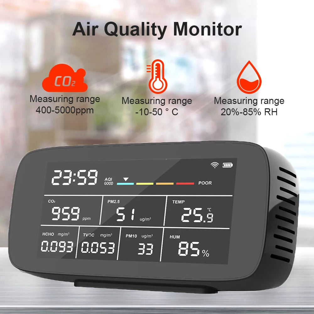 9-in-1 Multi-Gas Air Quality Detector with LCD Display – Tuya WiFi Smart Sensor