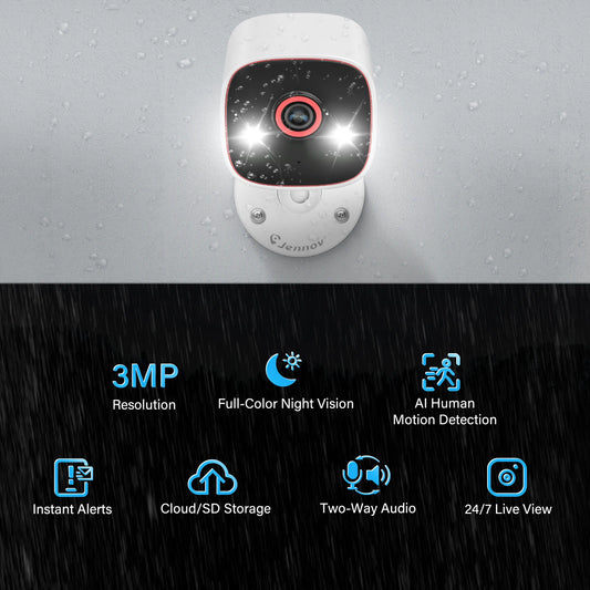 Jennov 2PCS Indoor/Outdoor Cameras 1296P Pet  Camera WiFi Camera Baby Monitor Color Night Vision 2-Way Audio for Home Security