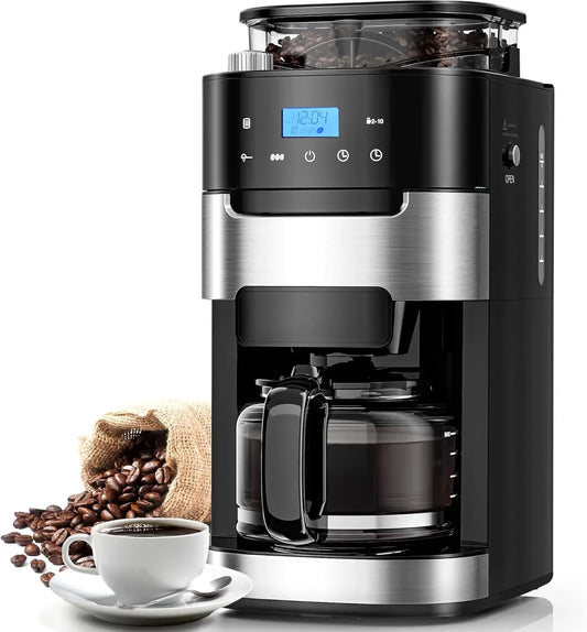 10-Cup Programmable Grind & Brew Coffee Maker – Built-in Grinder, Touchscreen & 24H Timer