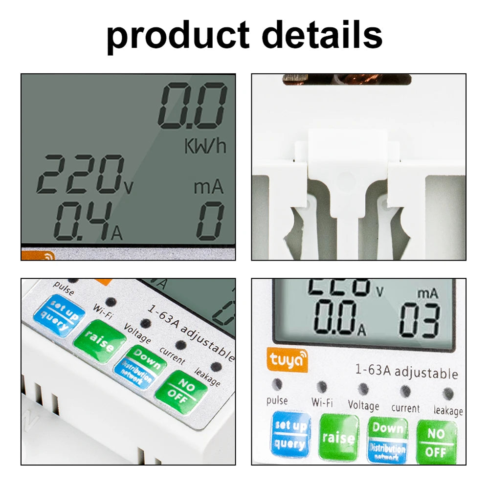 Tuya WiFi Power Meter (1–63A) – Smart DIN-Rail Energy Monitor with Automatic Reclosing Protector
