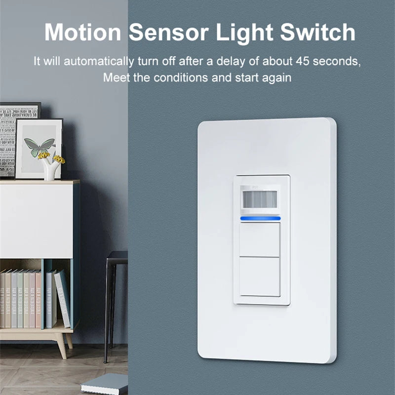 Tuya WiFi Smart PIR Motion Sensor Light Switch – US Standard 1/2 Gang, 15A, Voice Control with Alexa & Google Home
