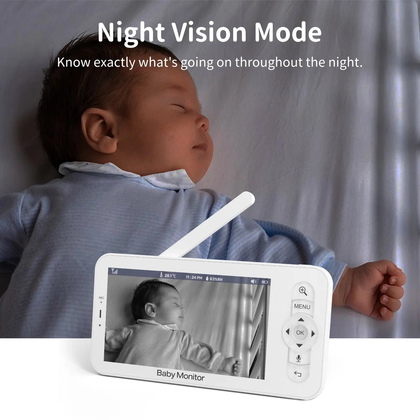WiFi Baby Monitor – 5-Inch HD LCD Screen & Mobile App Control with PTZ Camera