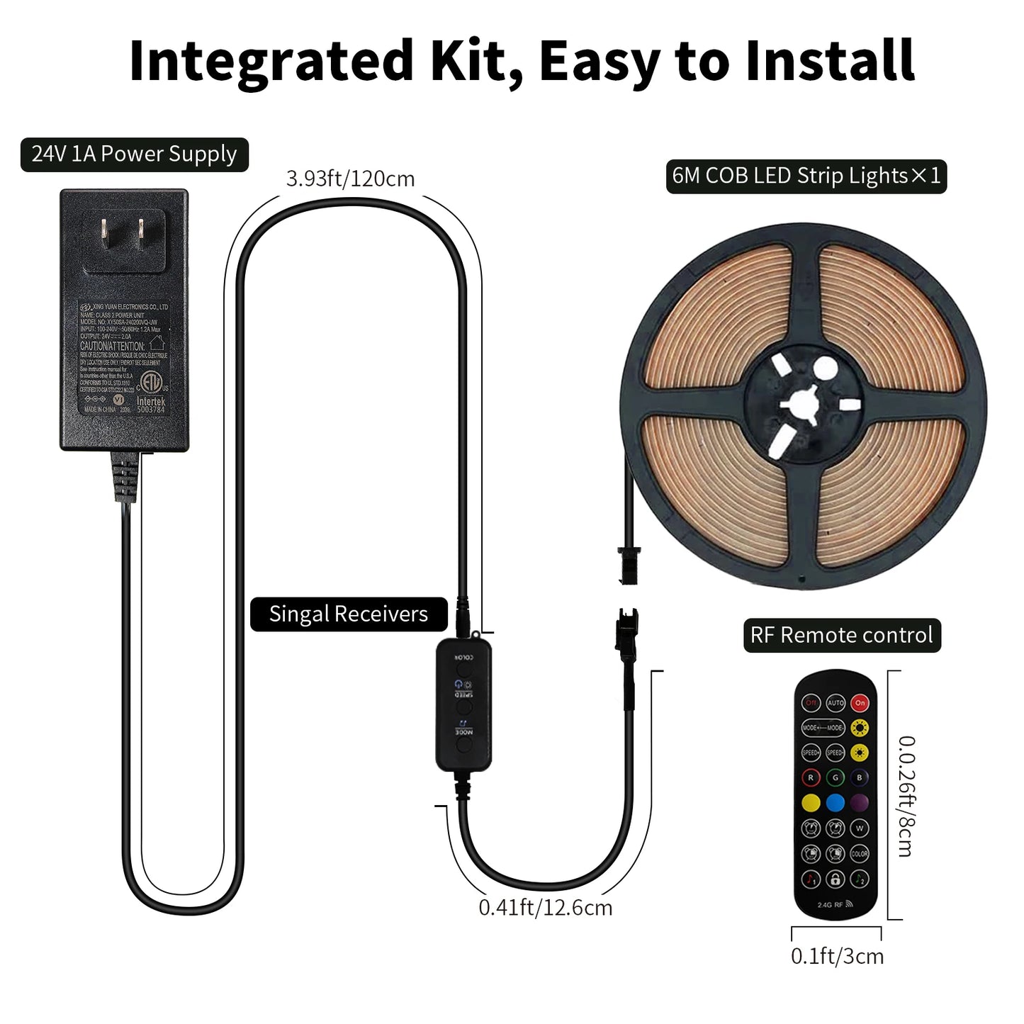 COB RGBIC LED Strip Lights – 6M/12M, 24V, Music Sync, RF Remote & Bluetooth App Control