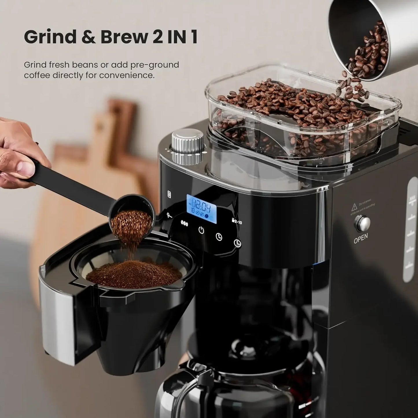 10-Cup Programmable Grind & Brew Coffee Maker – Built-in Grinder, Touchscreen & 24H Timer