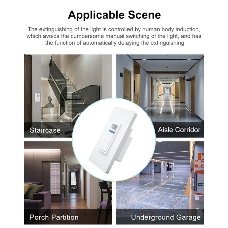 Tuya WiFi Smart PIR Motion Sensor Light Switch – US Standard 1/2 Gang, 15A, Voice Control with Alexa & Google Home