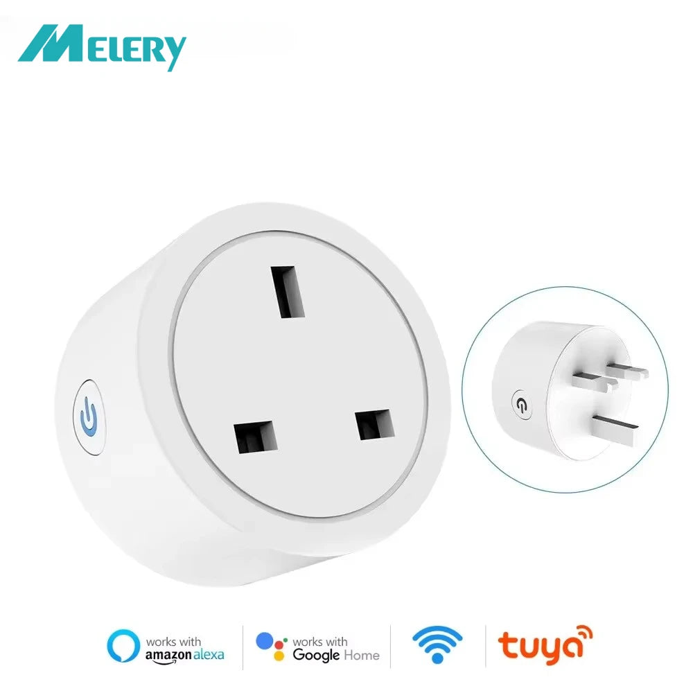Melery WiFi 20A UK Smart Plug – Mini Smart Socket with Power Monitoring, Timer & Remote Control, Works with Tuya, Alexa & Google Home