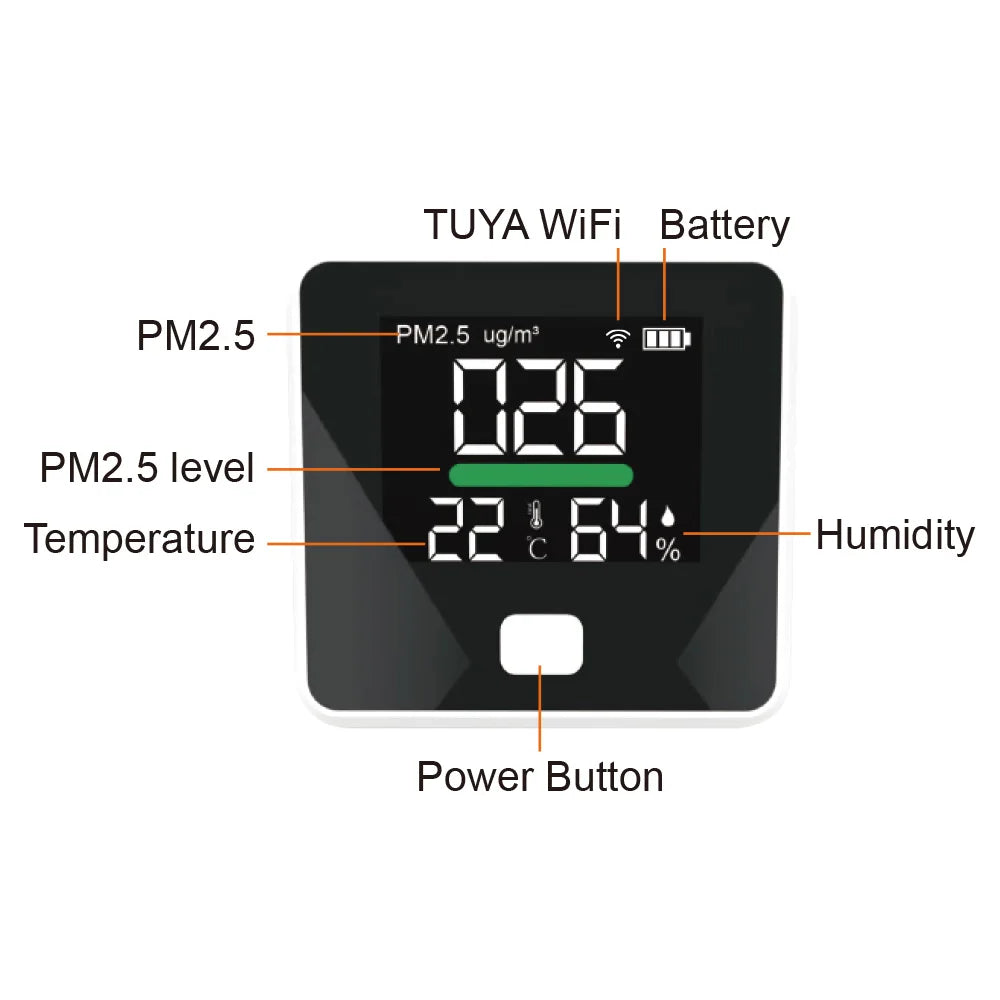 PM2.5 High-Precision Air Quality Monitor with Temperature & Humidity Sensor – Tuya WiFi Smart Detector