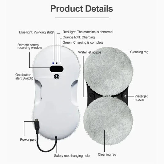 Window Cleaning Robot – Dual Nozzle, Ultra-Thin Design & Remote Control for Effortless Glass Cleaning