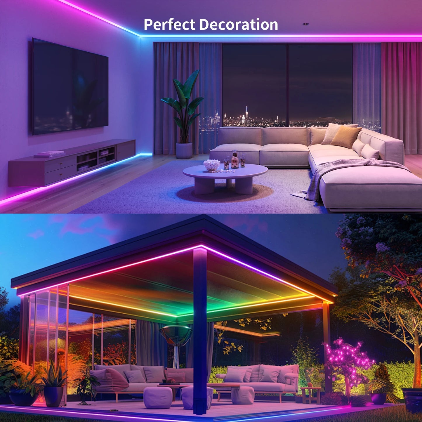 COB RGBIC LED Strip Lights – 6M/12M, 24V, Music Sync, RF Remote & Bluetooth App Control