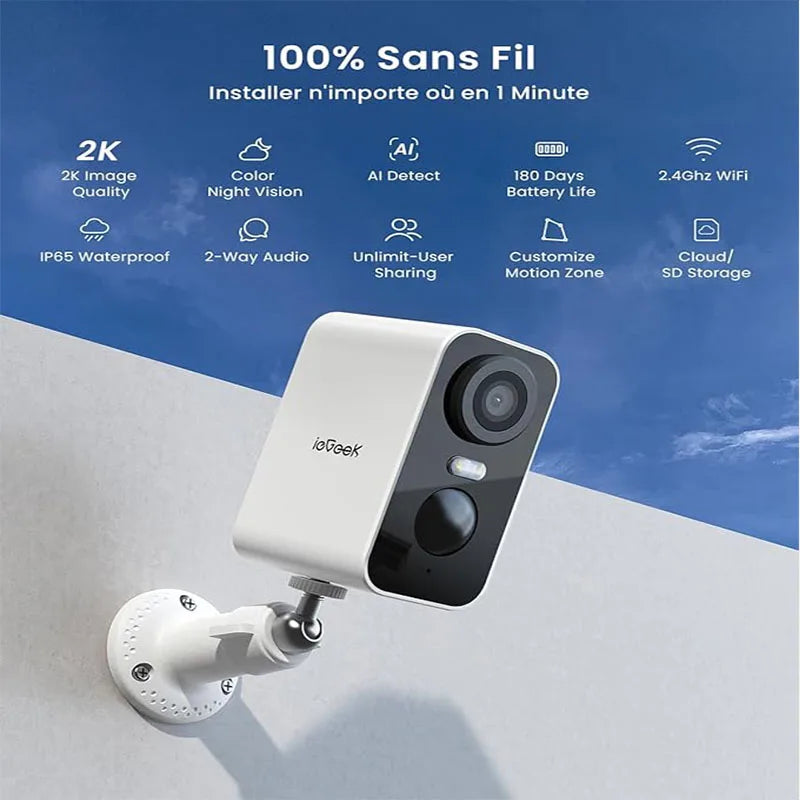 ieGeek 2PCS 2K Wireless WiFi Surveillance Cameras – Battery Powered, AI Motion Detection & Night Vision