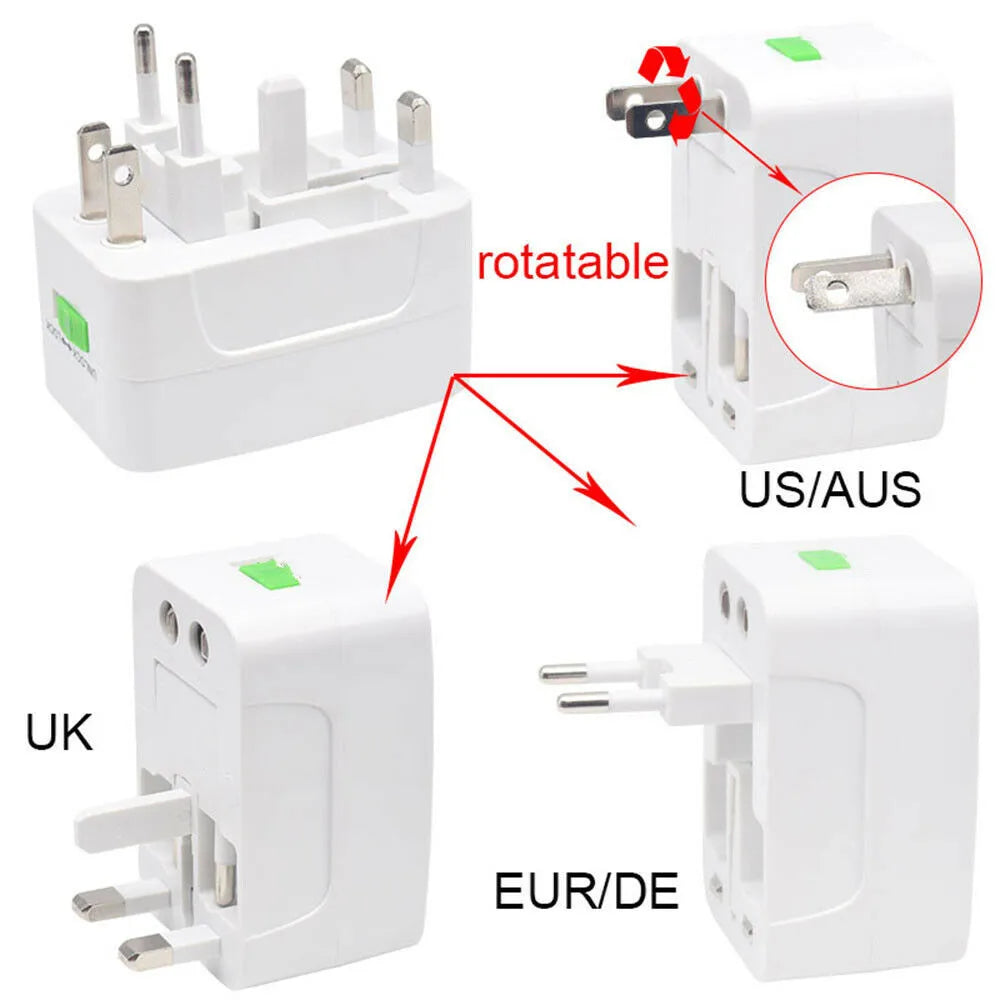 Universal Worldwide Travel Adapter – AU/UK/US/EU Plug Converter with 2 USB Charging Ports