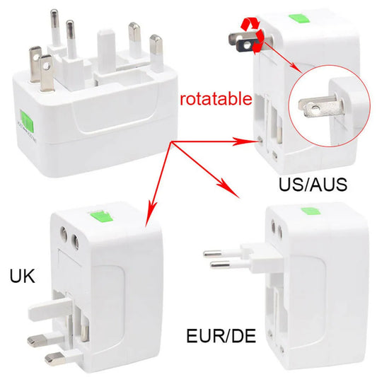 Universal Worldwide Travel Adapter – AU/UK/US/EU Plug Converter with 2 USB Charging Ports