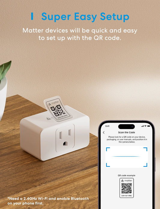 Meross Smart Plug 4-Pack – Matter WiFi Outlets with Power Monitoring (US/CA Standard)