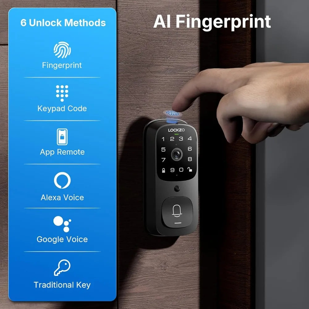 Video Smart Door Locks with Camera, 6-in-1 WiFi Keyless Entry Door Lock for Front Door, Deadbolt Lock with Fingerprint, Keypad C