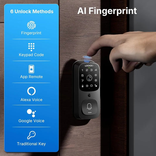 Video Smart Door Locks with Camera, 6-in-1 WiFi Keyless Entry Door Lock for Front Door, Deadbolt Lock with Fingerprint, Keypad C