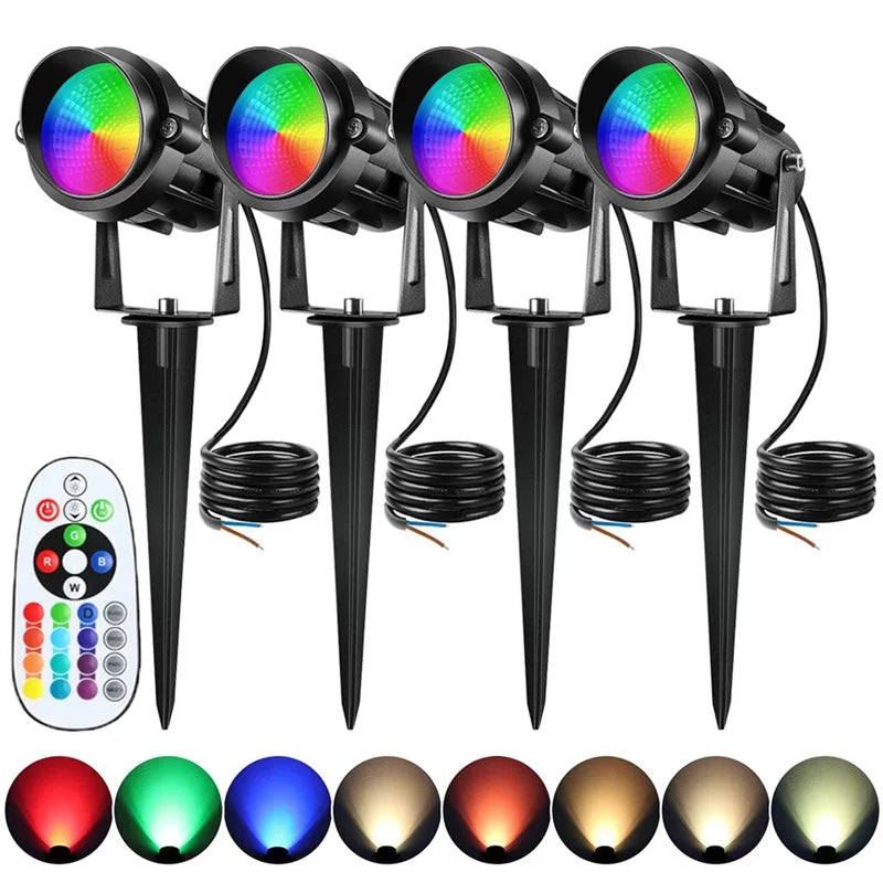 RGBW Outdoor Landscape Spotlight – 12W Waterproof LED Garden & Lawn Lamp with Remote