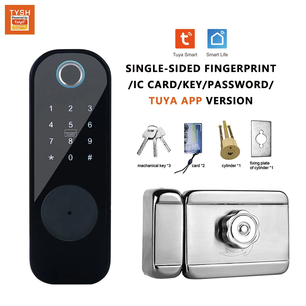 TYSH Tuya Remote Smart Door Lock With Wifi Outdoor Waterproof Double Fingerprint Lock Digital Electronic Card Keyless Smart Lock